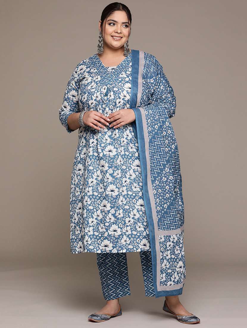 women blue kurta pant set with dupatta