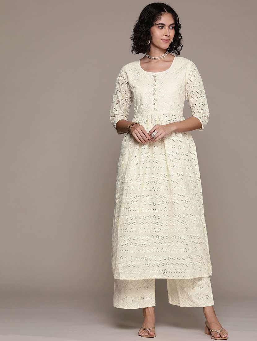 off white cotton kurta pant  set