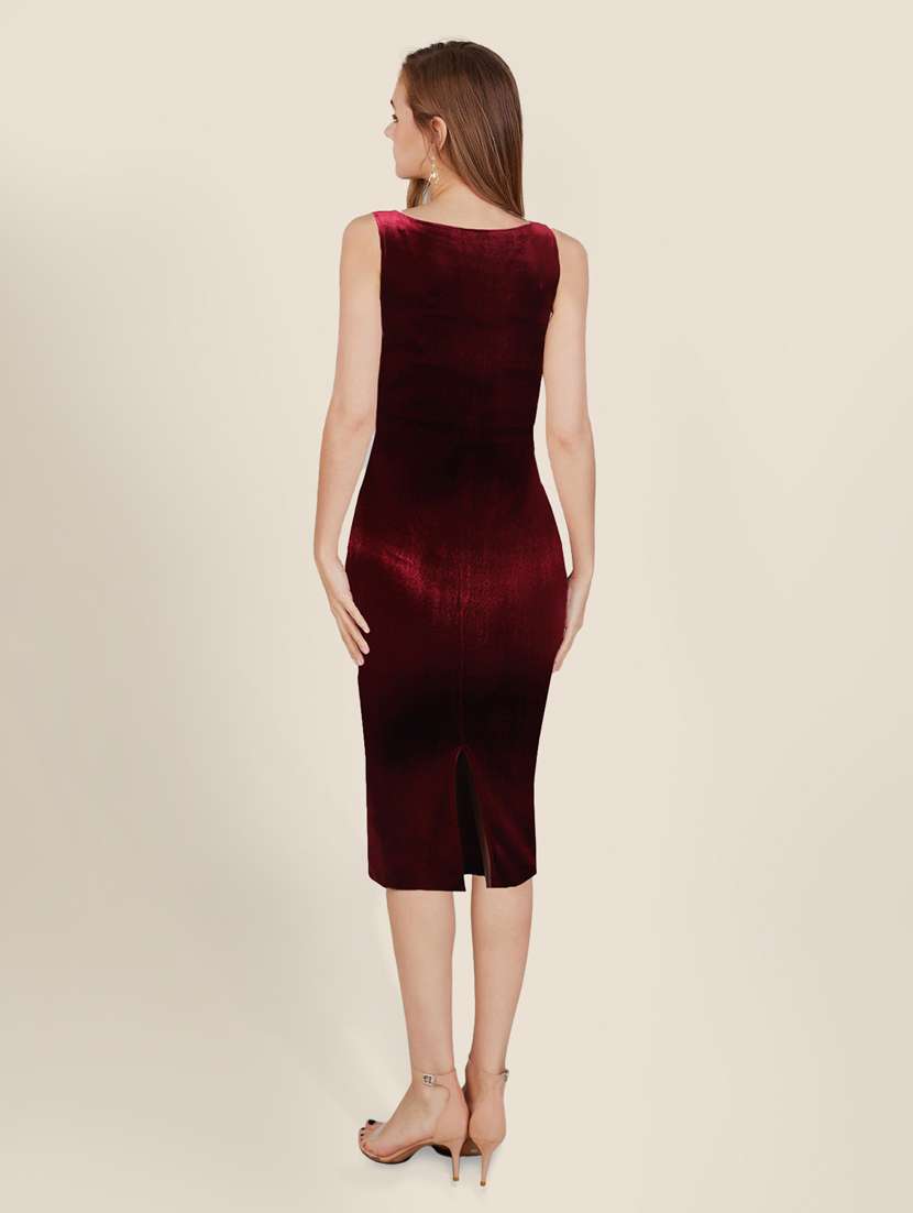 women maroon velvet bodycon dress - 21252947 - Standard Image - 2