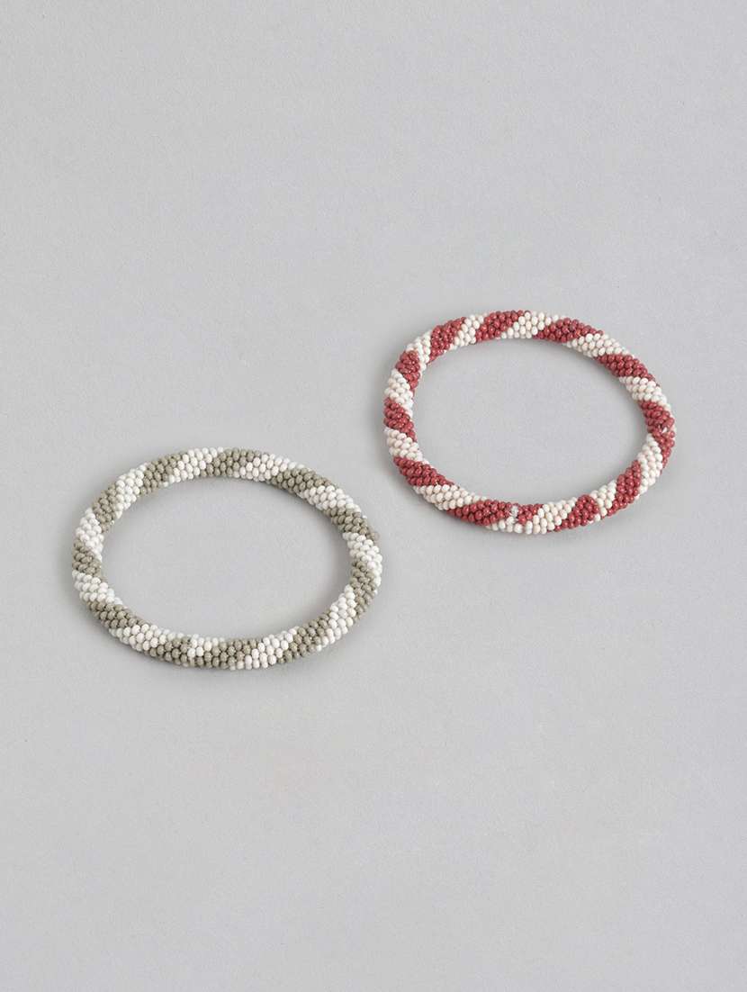 set of 2 multi colored beaded bangle bracelet