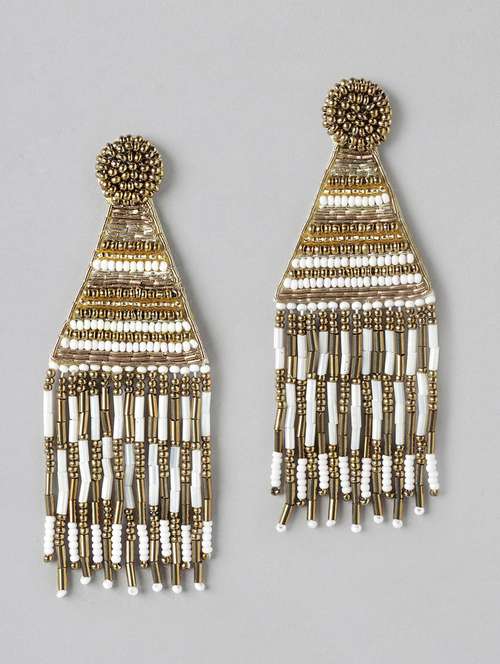 gold-plated geometric artificial beads drop earrings - 21253025 -  Standard Image - 0