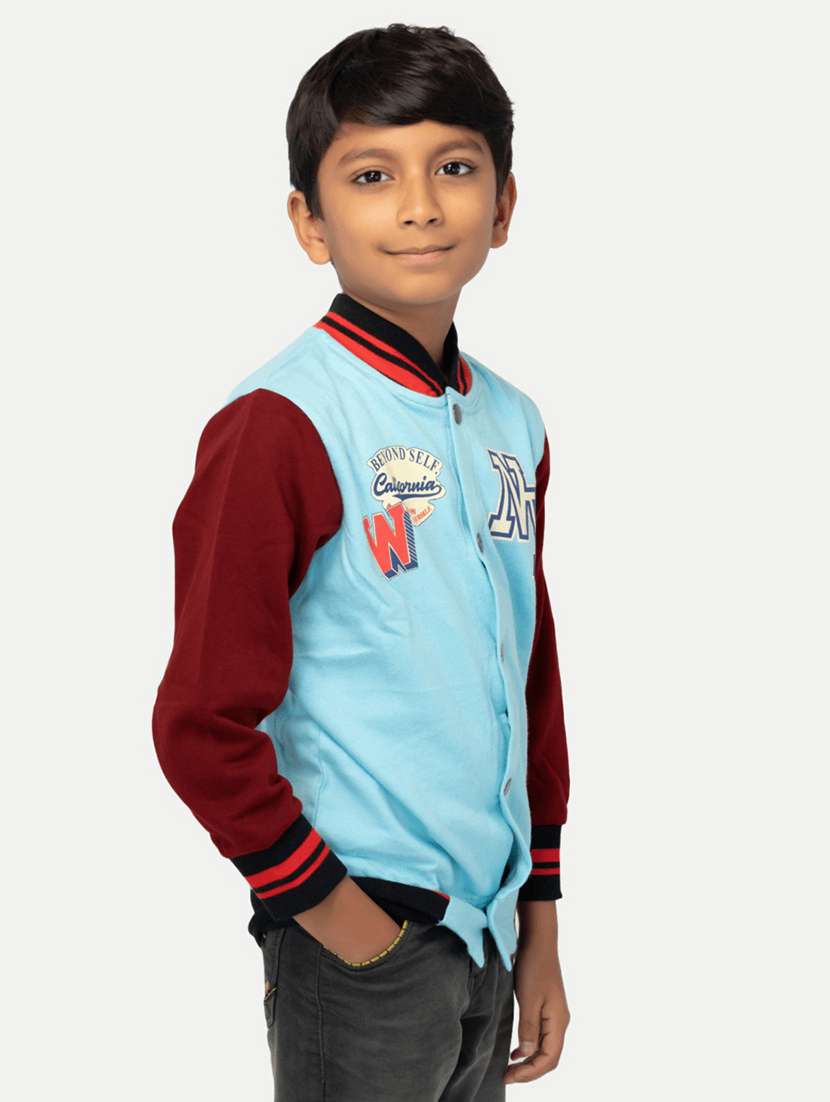 boy printed long sleeves varsity jacket
