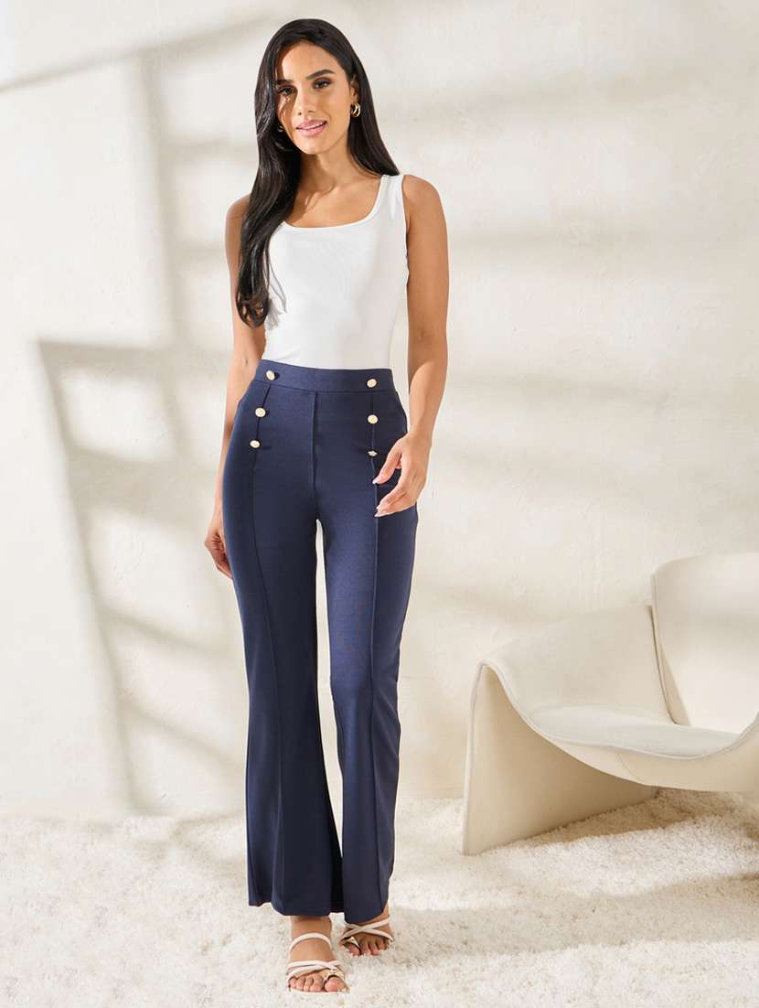 solid navy blue bootcut trouser - 21253319 -  Standard Image - 2