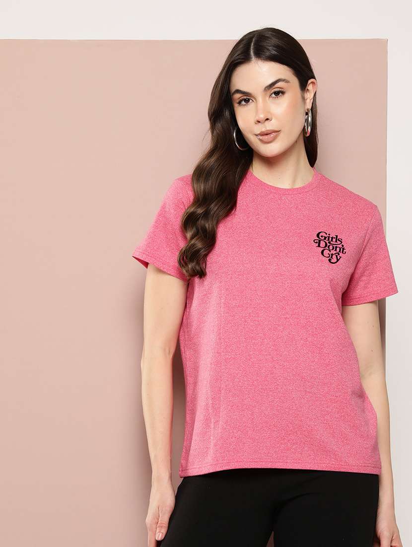 pink cotton blend regular t-shirt