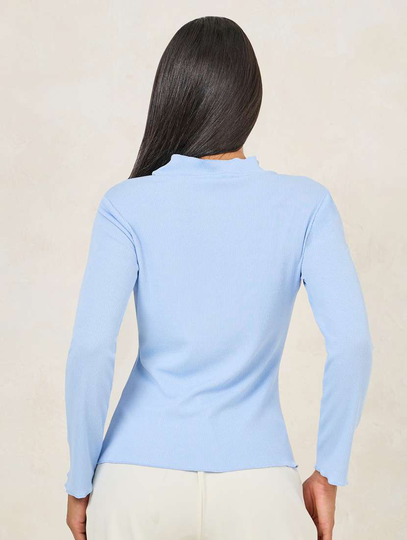 women solid mock neck long sleeves top - 21253329 - Standard Image - 2