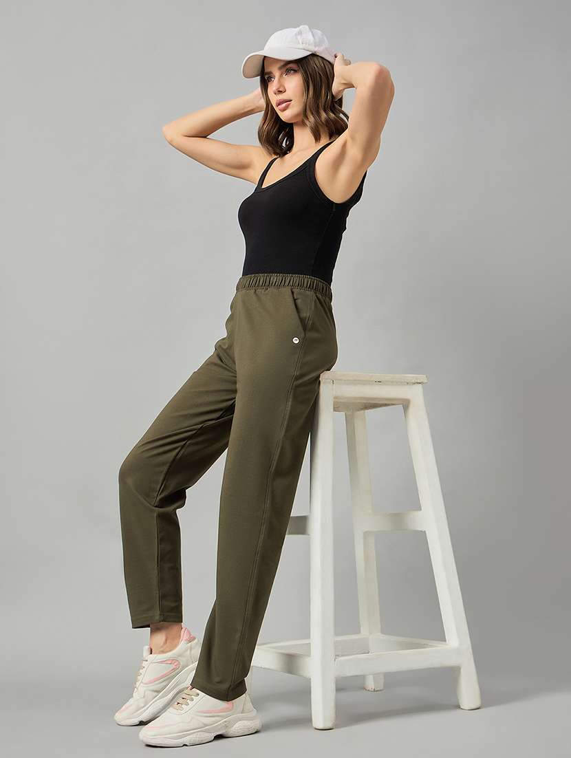 women solid high rise track pant