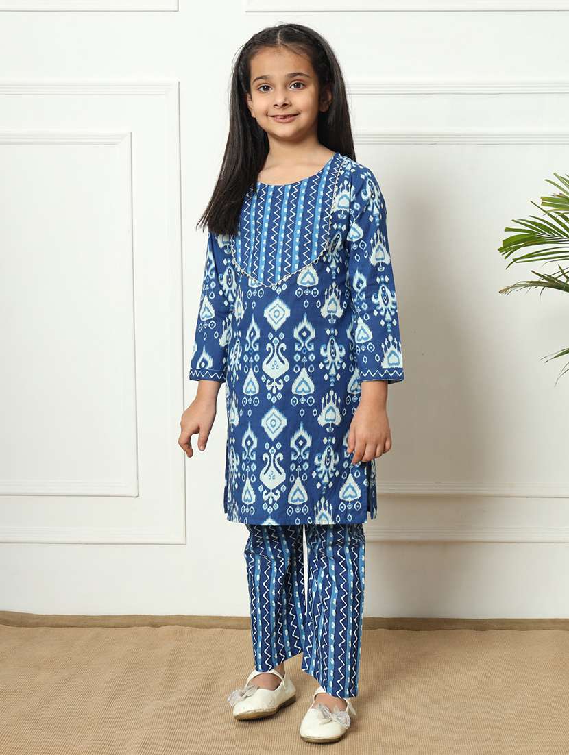 girls printed cotton kurta palazzo suit set