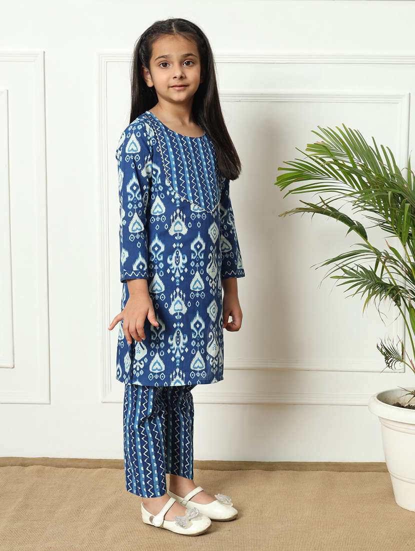 girls printed cotton kurta palazzo suit set - 21254042 - Standard Image - 2
