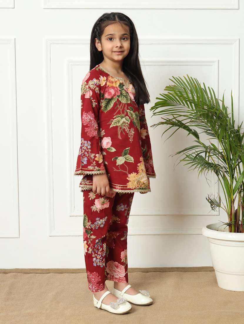 girls printed cotton kurta palazzo suit set - 21254050 -  Standard Image - 2