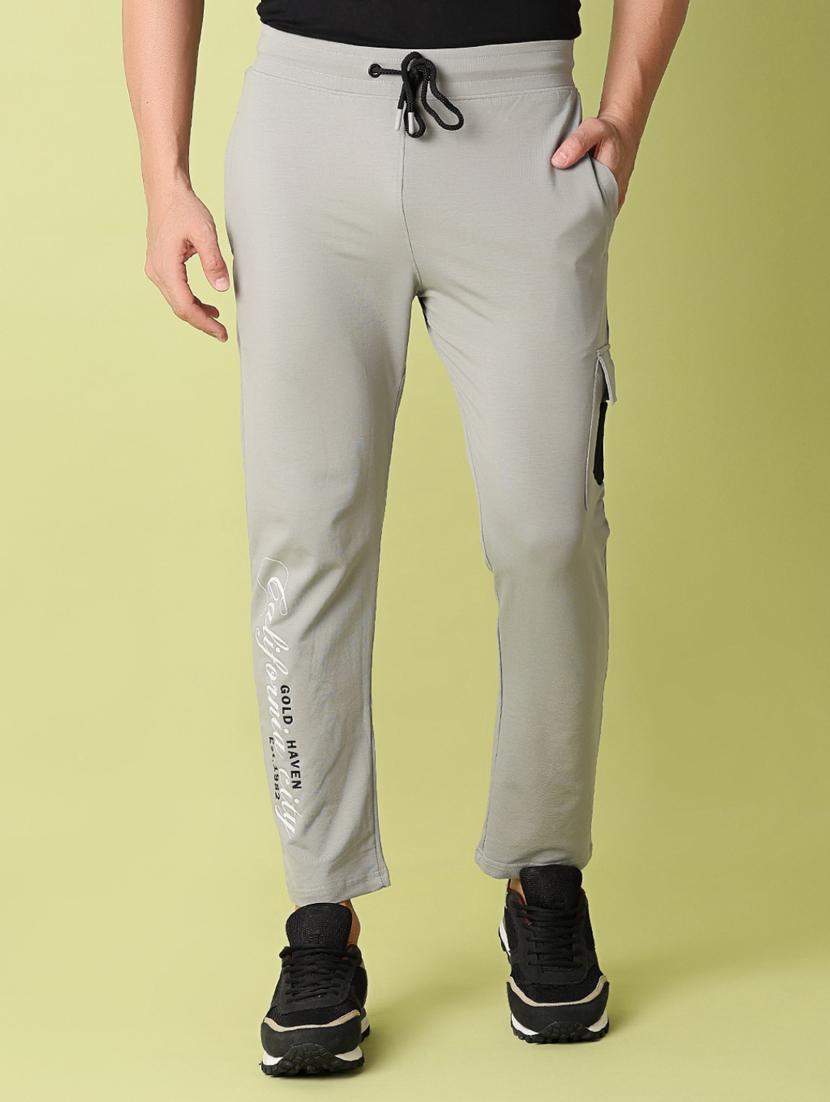 men grey solids full length track pant