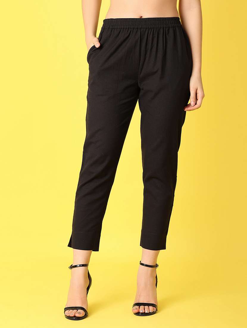 women mid-rise solid cigarette trouser