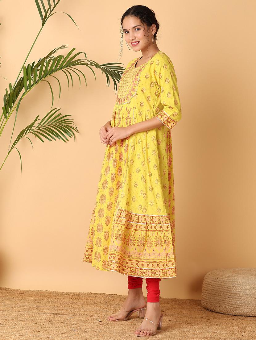 women printed three quarter sleeves anarkali kurta - 21255273 - Standard Image - 2