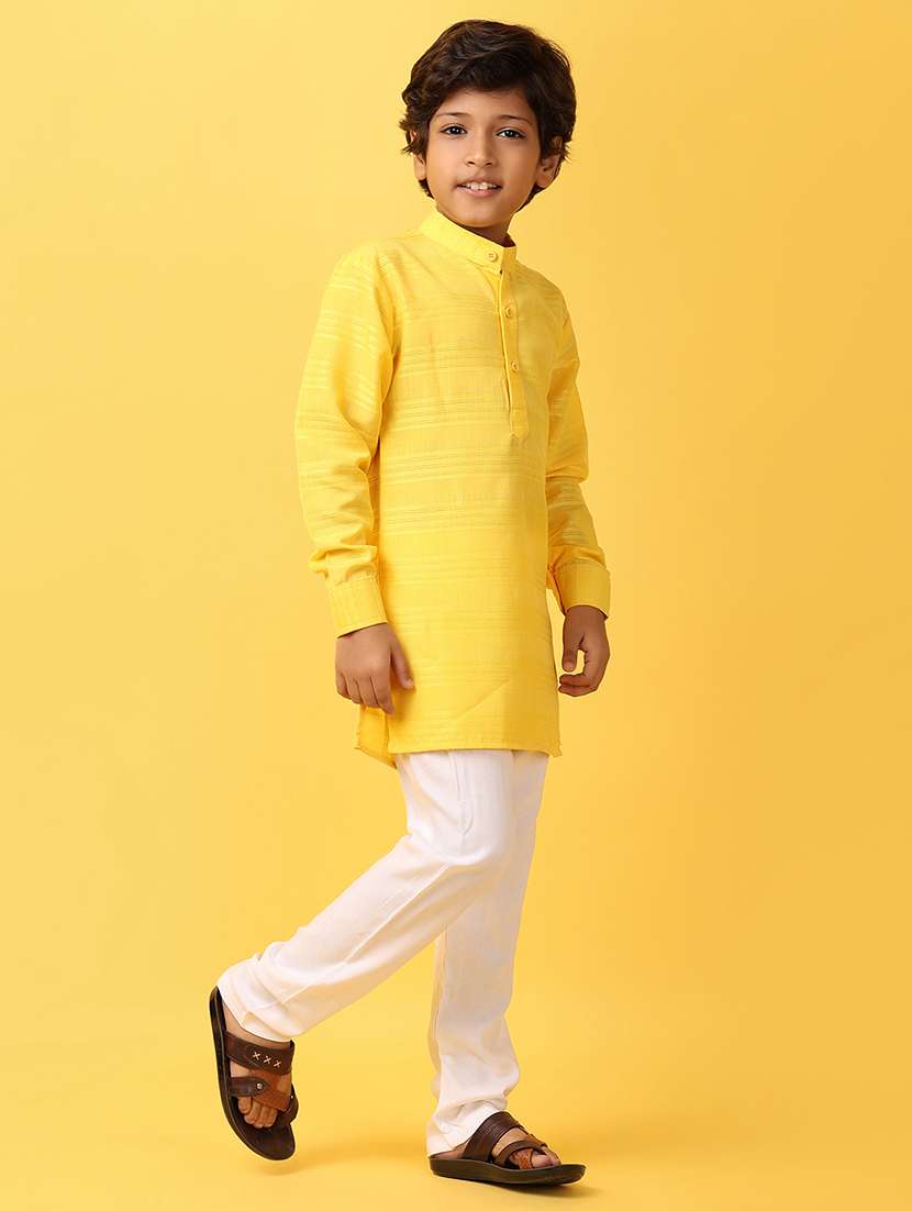 boys yellow self-designed kurta set - 21255326 -  Standard Image - 2