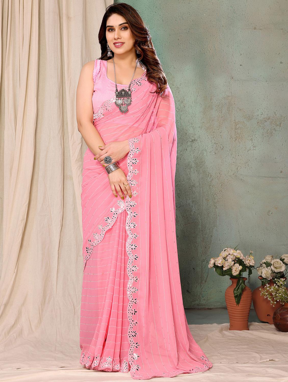 pink self-designed saree with blouse - 21255783 -  Zoom Image - 0