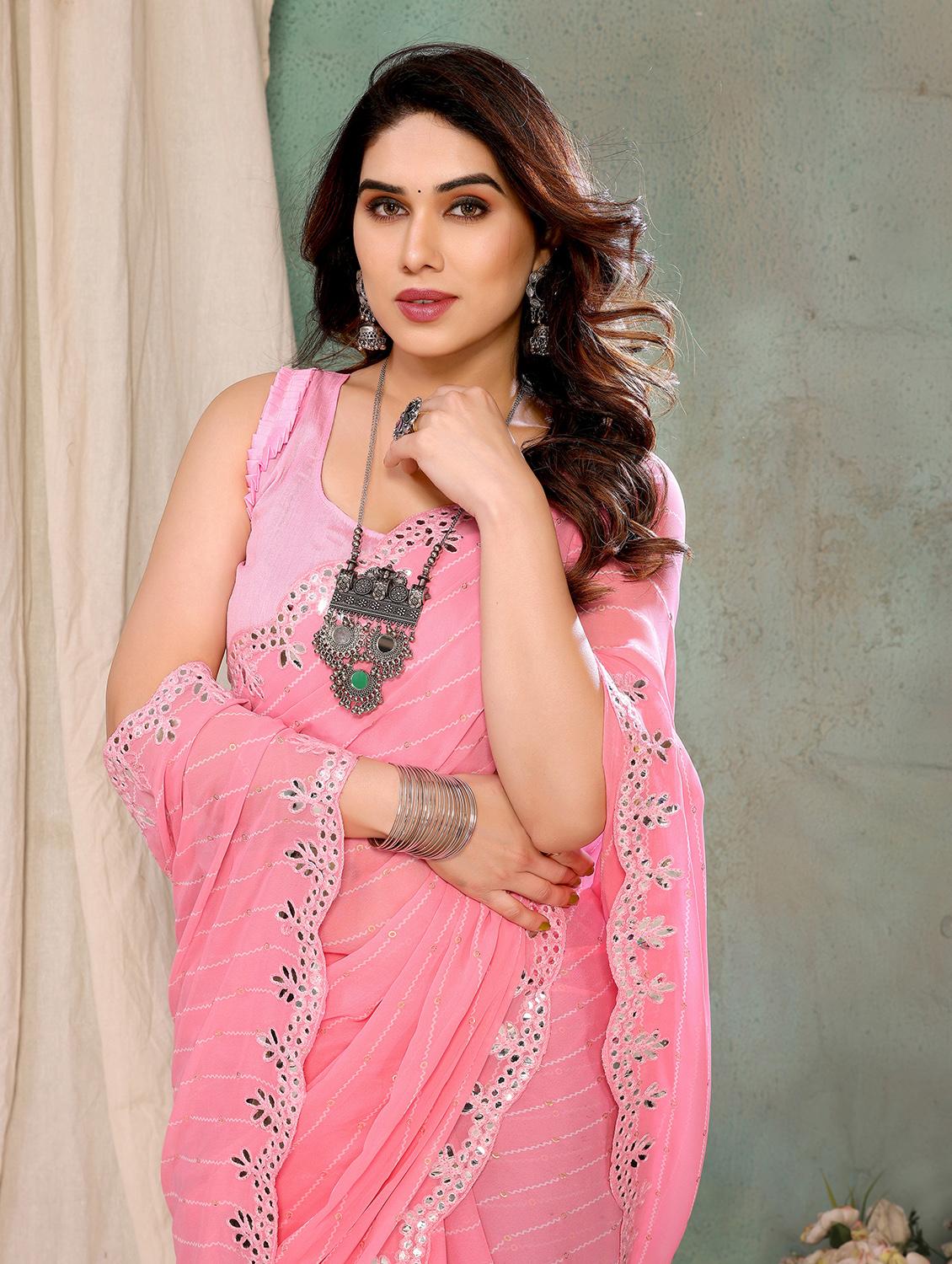 pink self-designed saree with blouse - 21255783 - Standard Image - 2