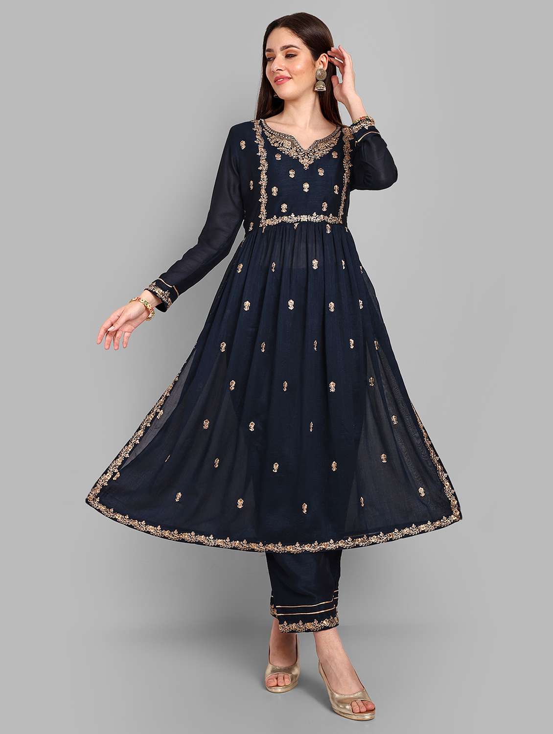 navy art silk straight kurta - 21255789 - Standard Image - 2