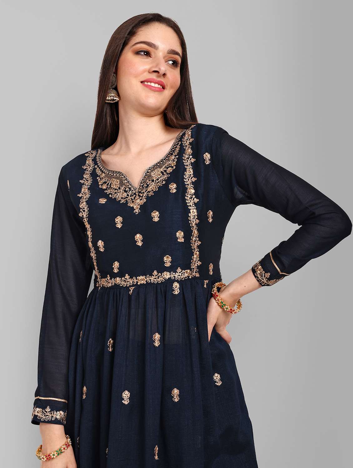 navy art silk straight kurta - 21255789 - Standard Image - 7