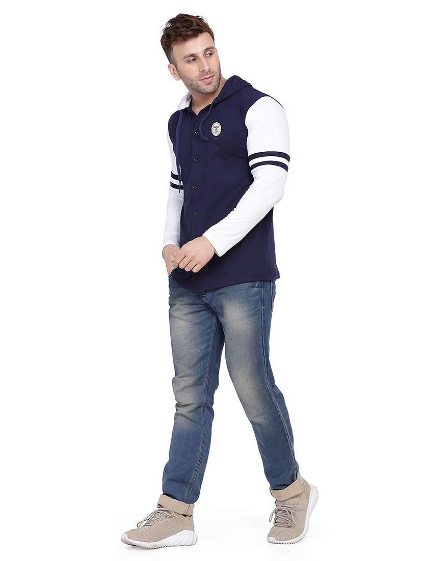 men color block hood neck casual shirt - 21256557 - Standard Image - 2