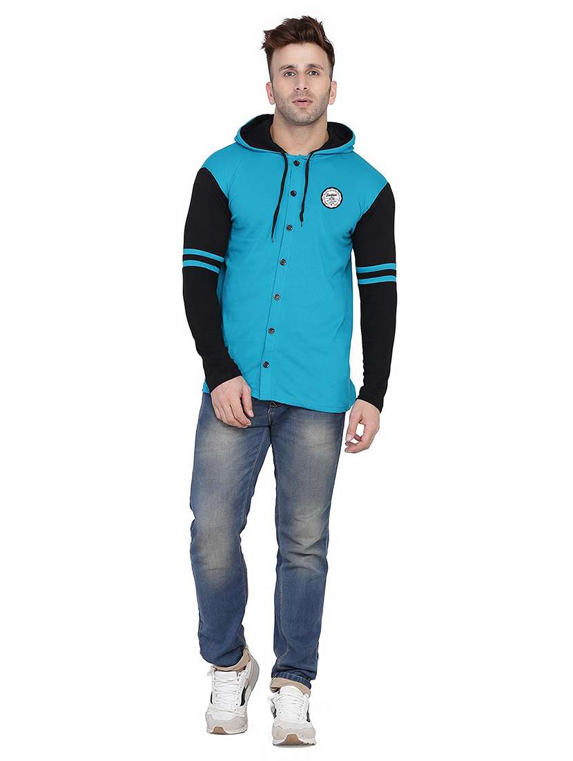 men color block hood neck casual shirt - 21256560 - Standard Image - 2
