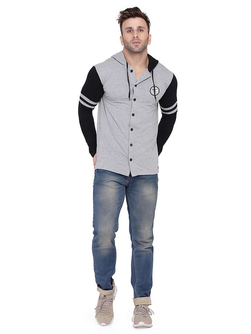 men color block hood neck casual shirt - 21256565 -  Standard Image - 2
