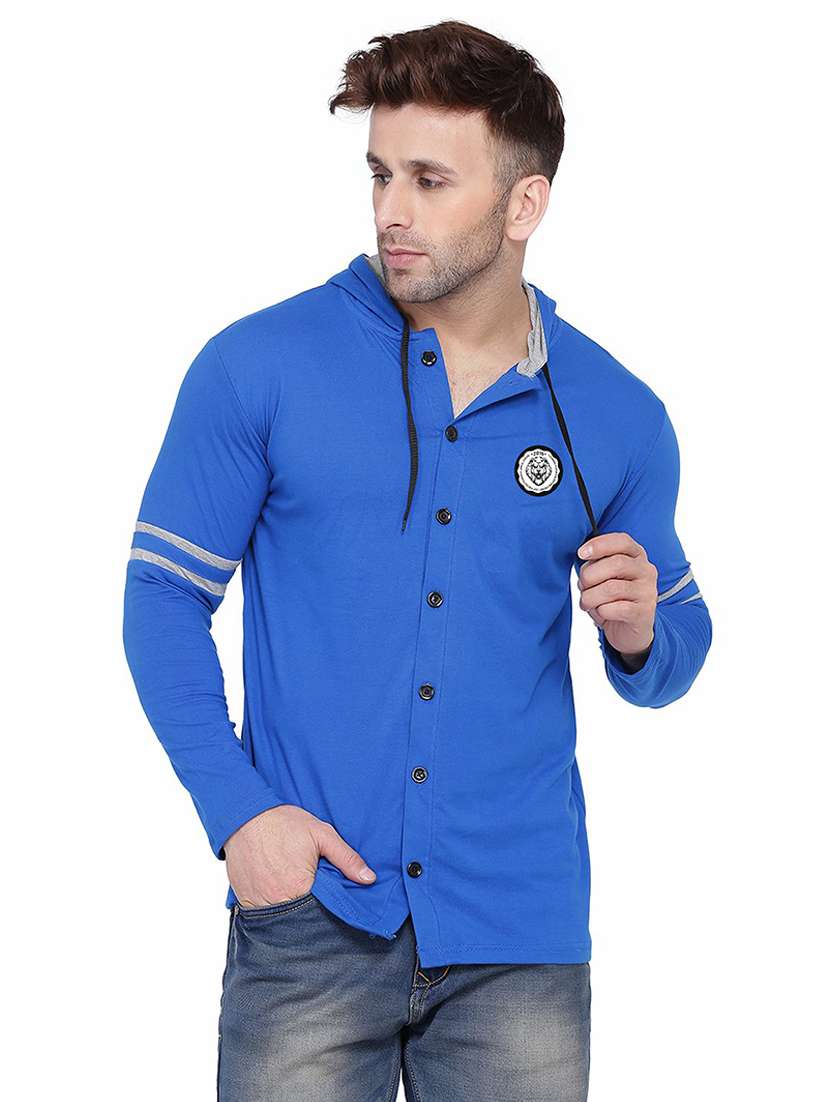 men solid hood neck casual shirt 