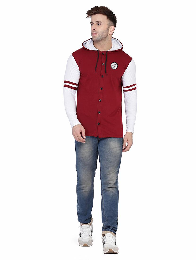 men color block hood neck casual shirt - 21256582 - Standard Image - 2