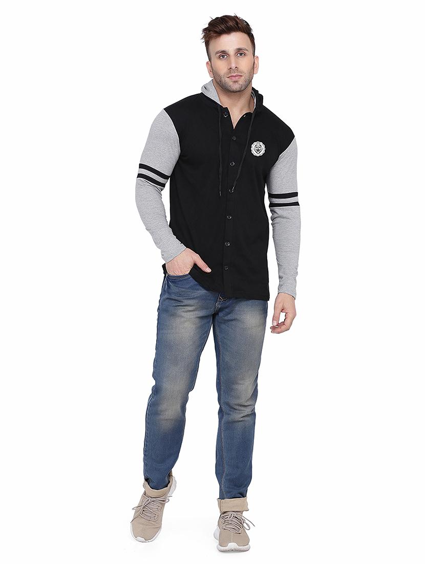 men color block hood neck casual shirt - 21256586 - Standard Image - 2