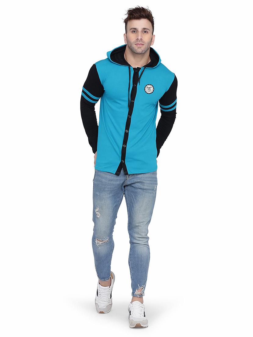 men color block hood neck casual shirt - 21256597 - Standard Image - 2