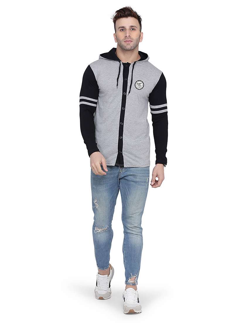 men color block hood neck casual shirt - 21256598 - Standard Image - 2