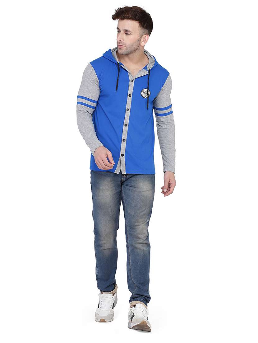 men color block hood neck casual shirt - 21256604 -  Standard Image - 2