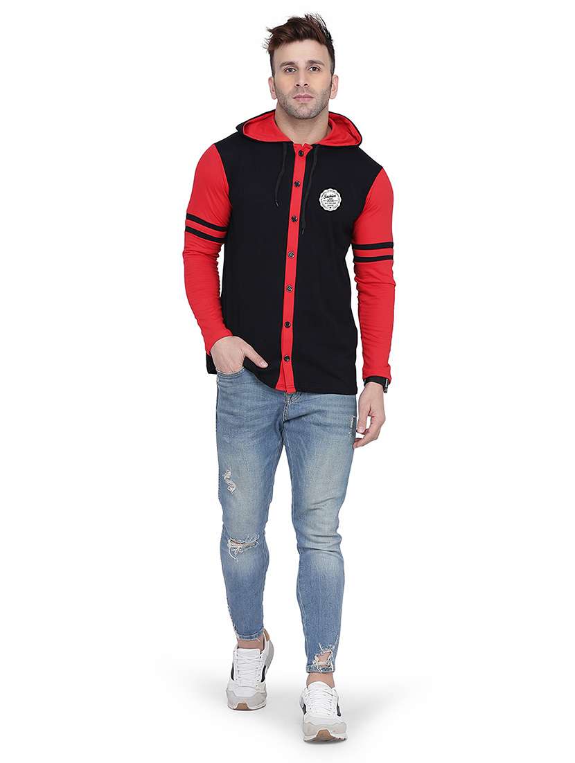 men color block hood neck casual shirt - 21256607 -  Standard Image - 2