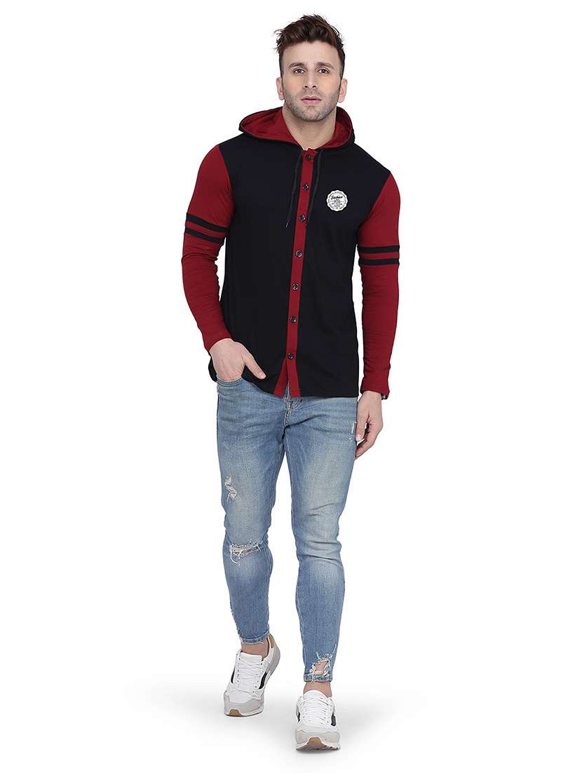 men color block hood neck casual shirt - 21256608 - Standard Image - 2