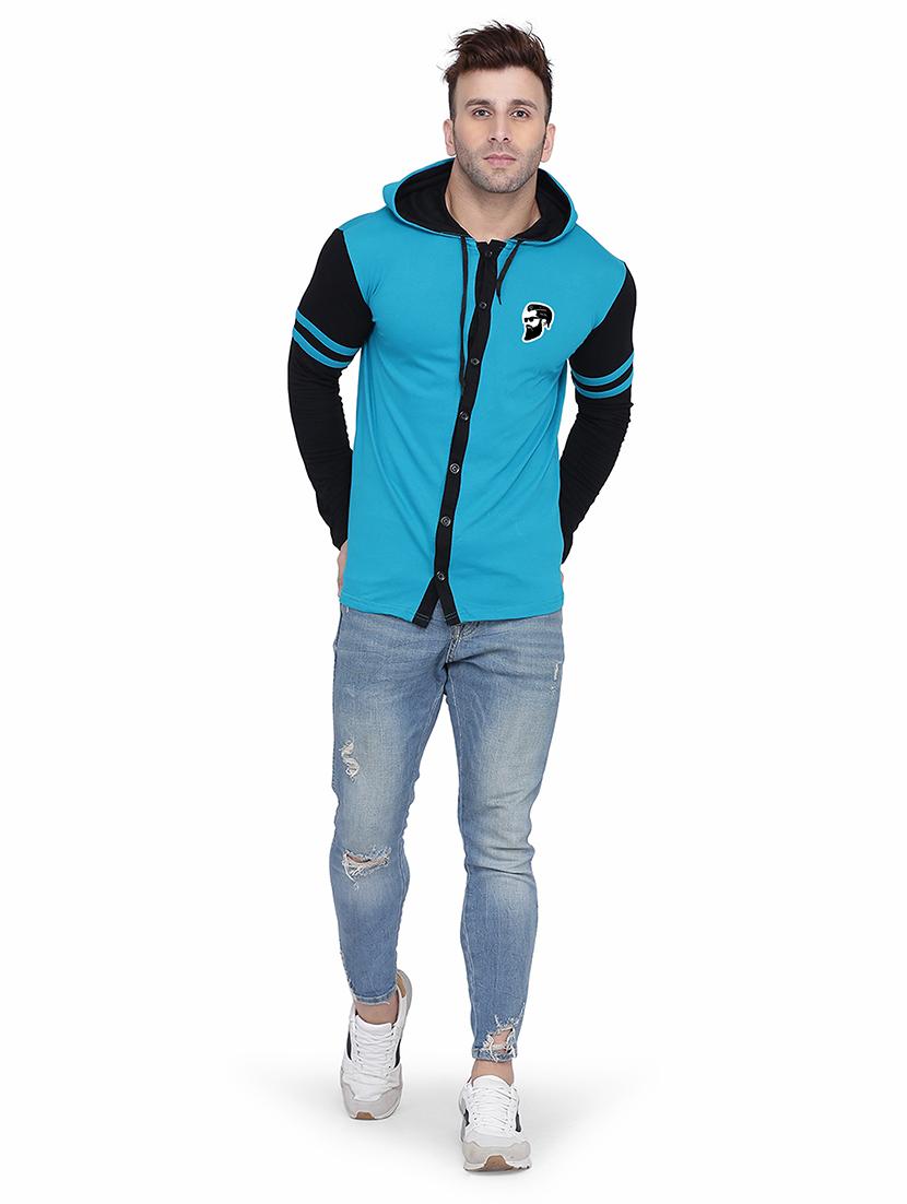 men color block hood neck casual shirt - 21256621 - Standard Image - 2