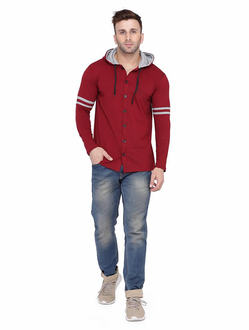 men solid hood neck casual shirt - 21256635 - Standard Image - 2