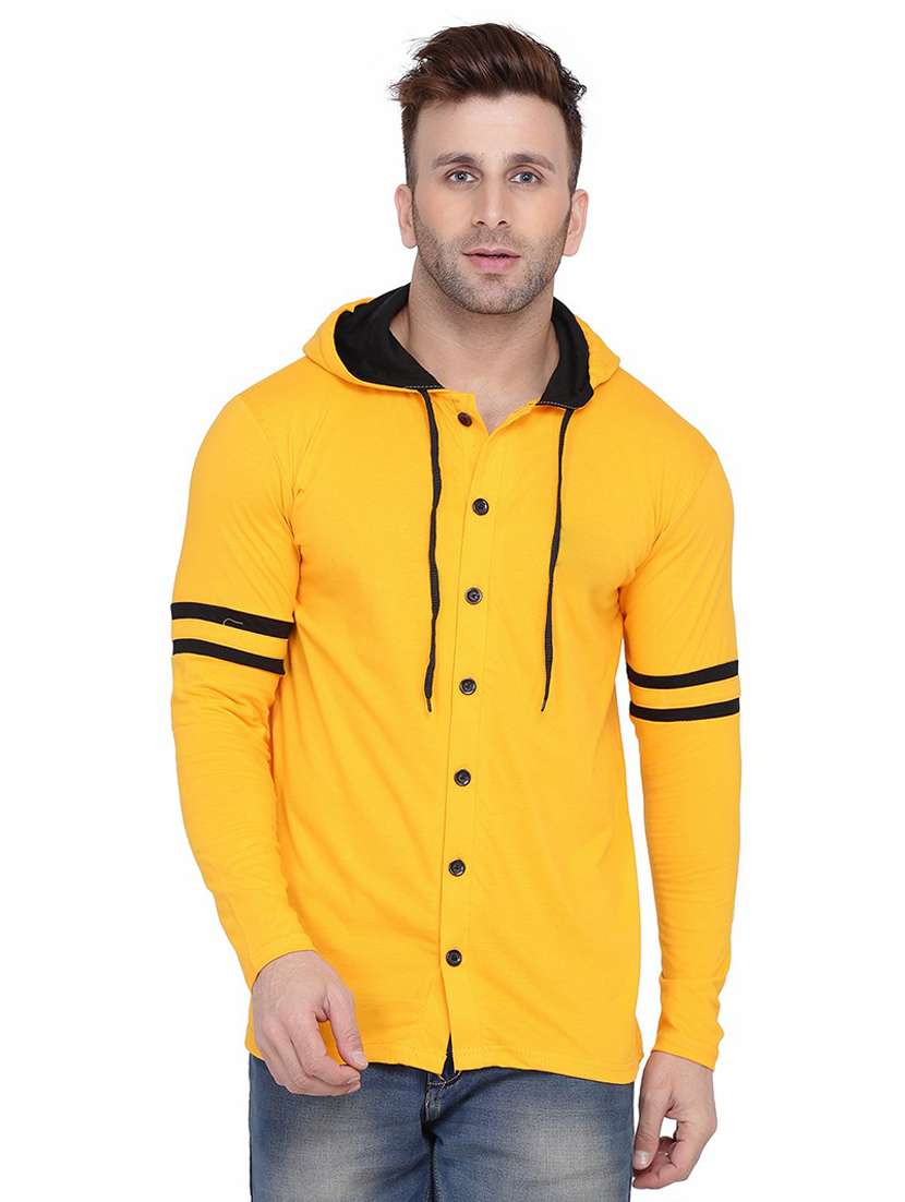 men solid hood neck casual shirt 