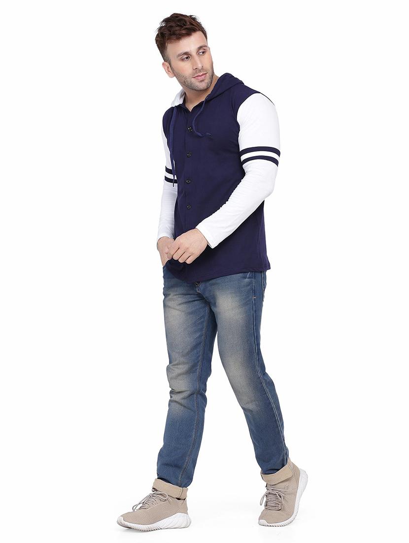 men color block hood neck casual shirt - 21256643 - Standard Image - 2