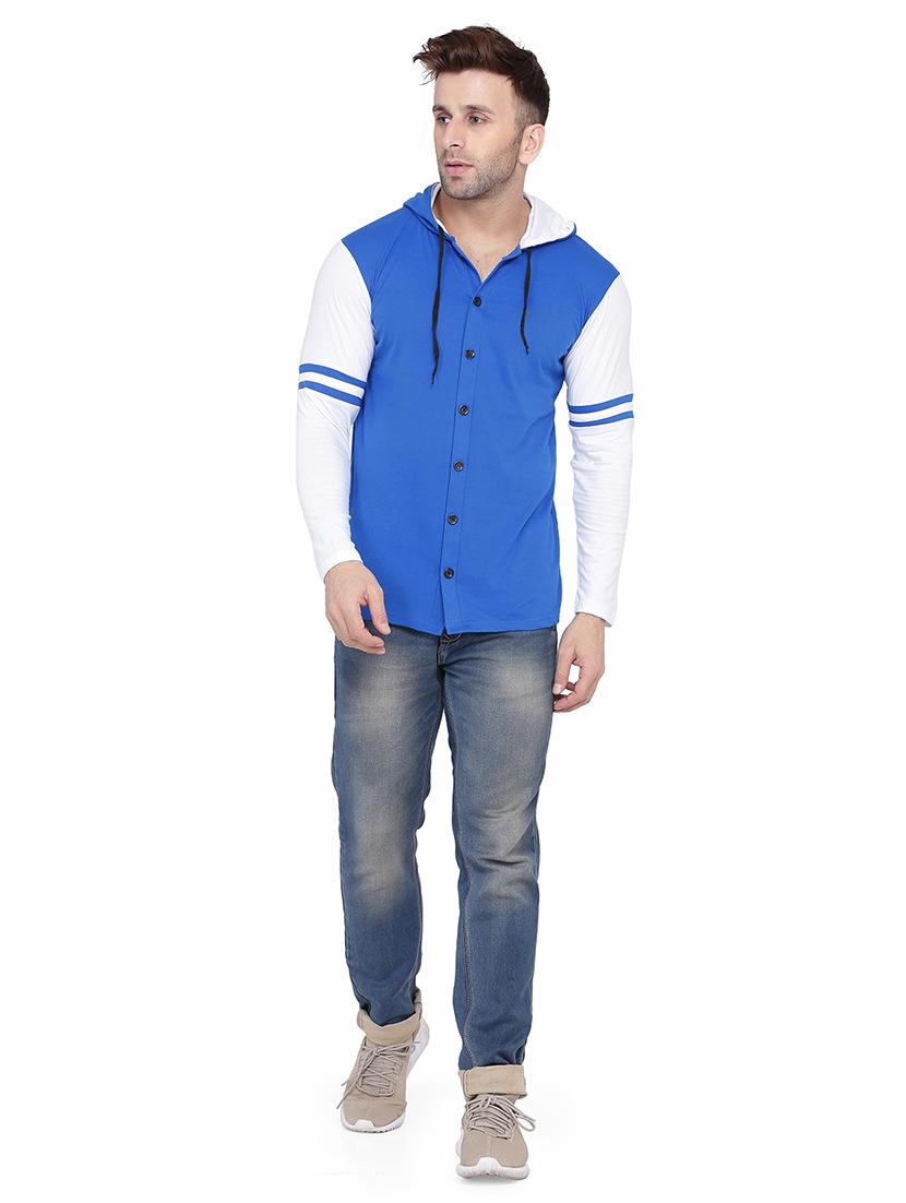 men color block hood neck casual shirt - 21256650 - Standard Image - 2