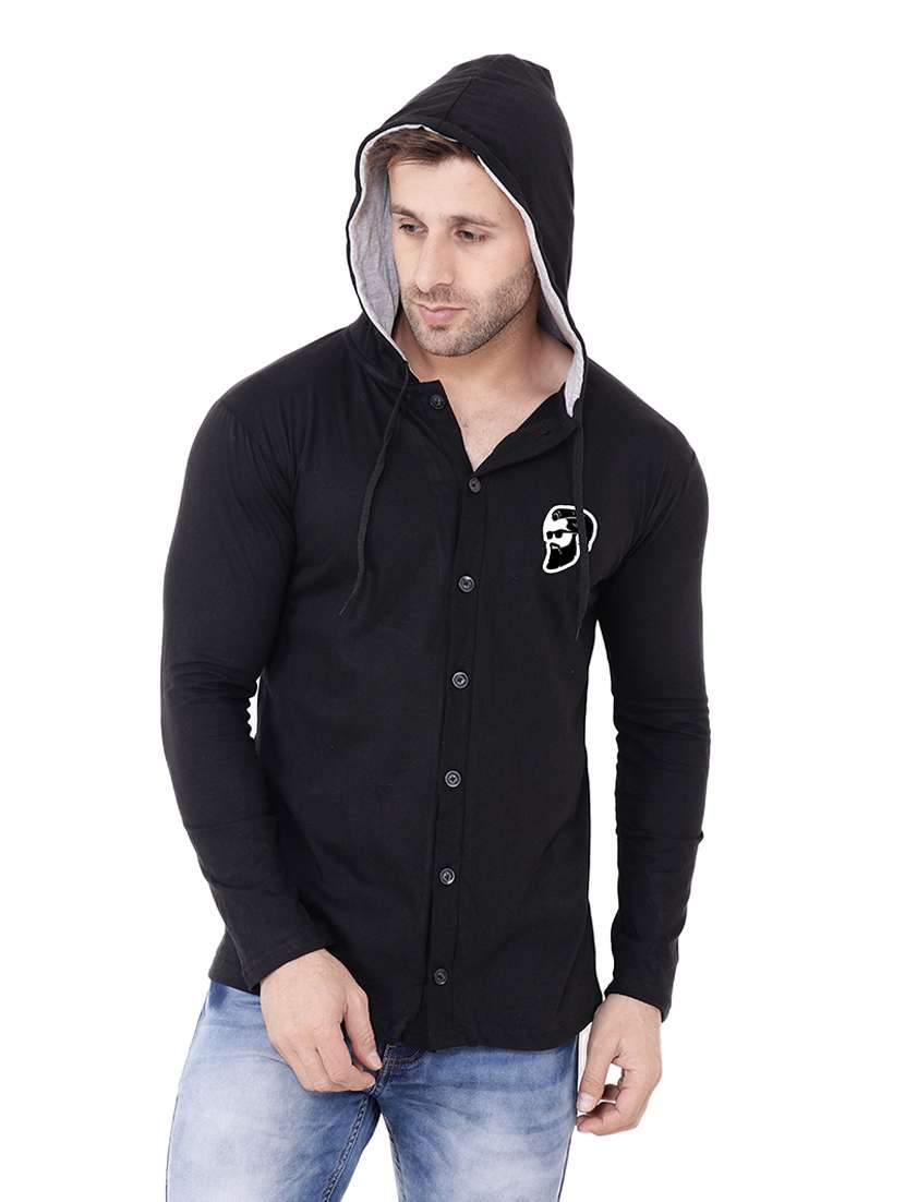 men solid hood neck casual shirt 