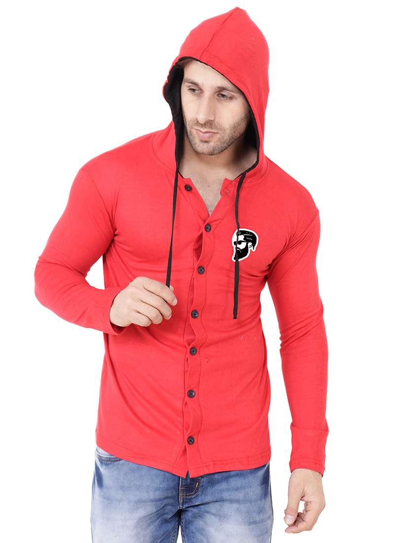 men solid hood neck casual shirt 