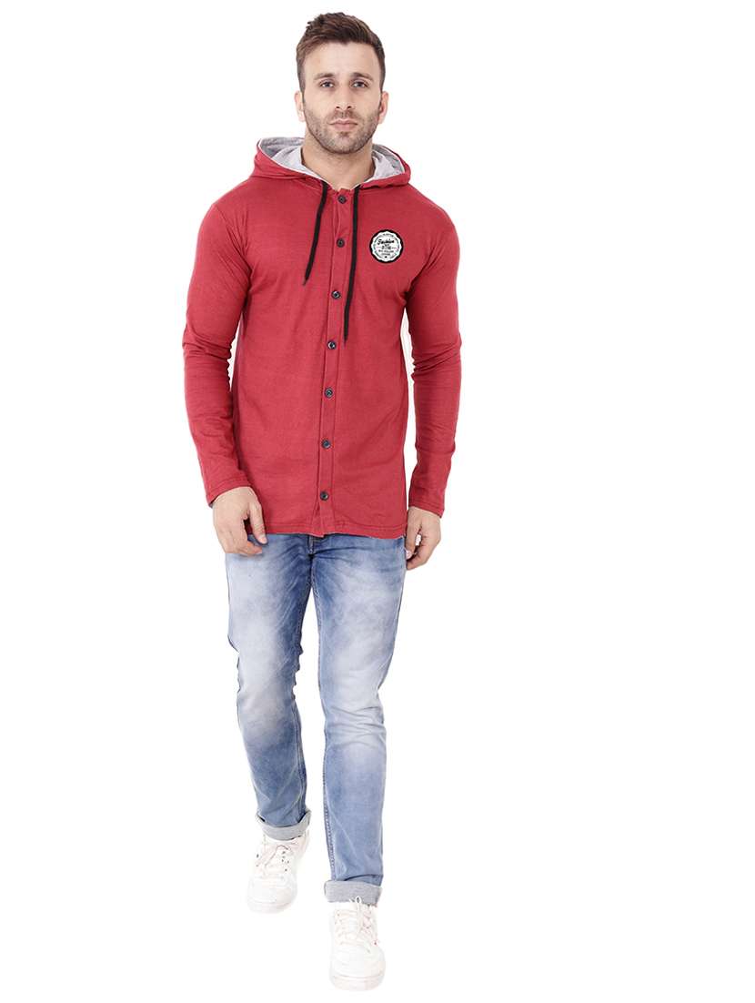 men solid hood neck casual shirt  - 21256777 -  Standard Image - 2