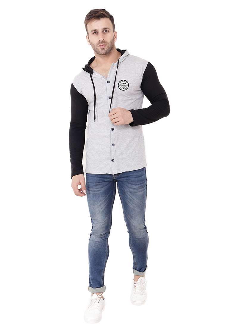 men color block hood neck casual shirt - 21256778 -  Standard Image - 2