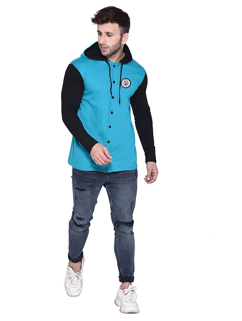 men color block hooded casual shirt - 21256804 - Standard Image - 2