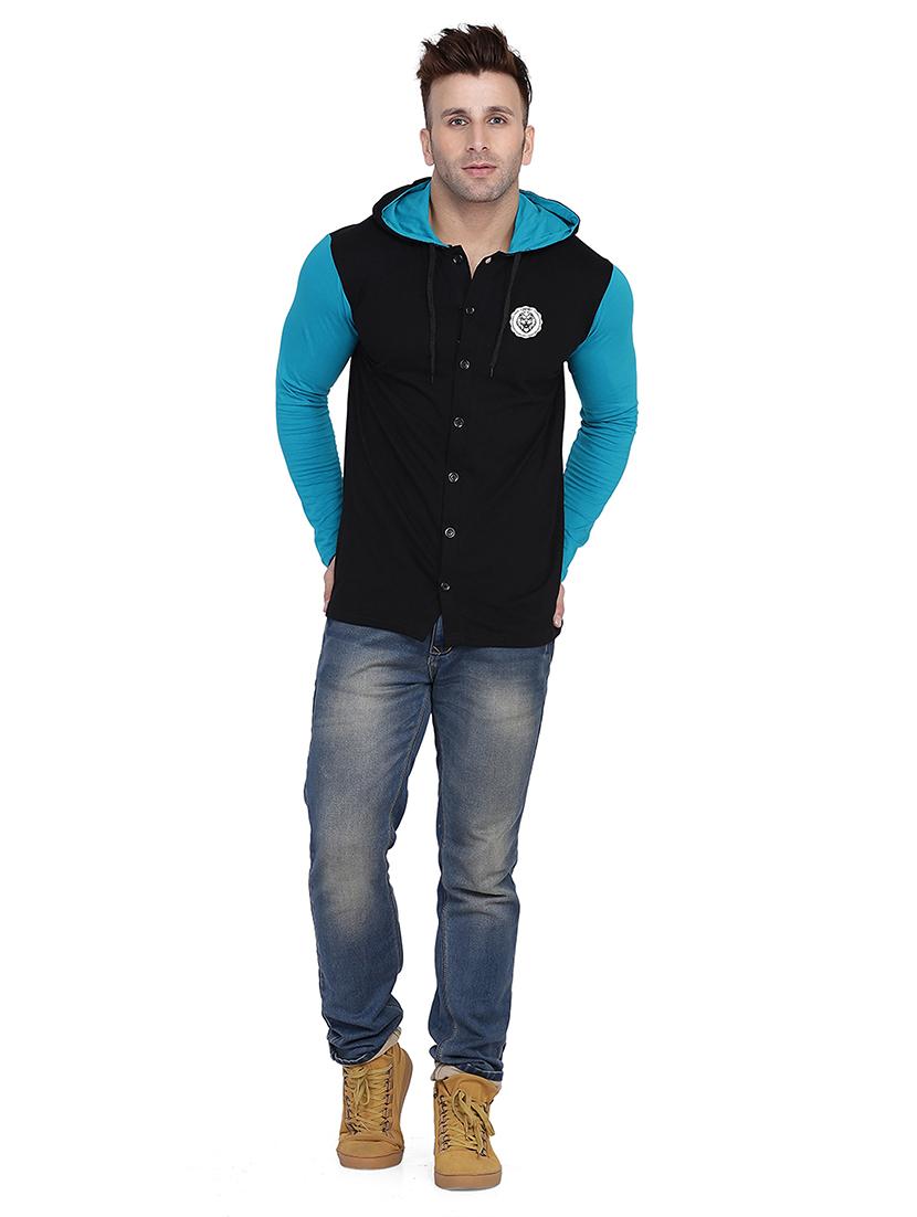 men color block hooded casual shirt - 21256807 - Standard Image - 2