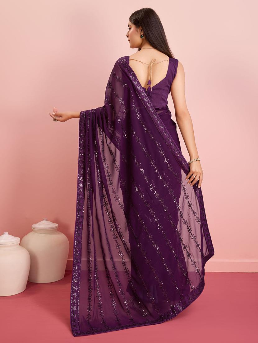 purple sequin embroidered saree with blouse - 21257513 - Standard Image - 2