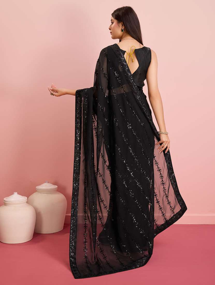 black georgette embroidered saree with blouse - 21257516 -  Standard Image - 2