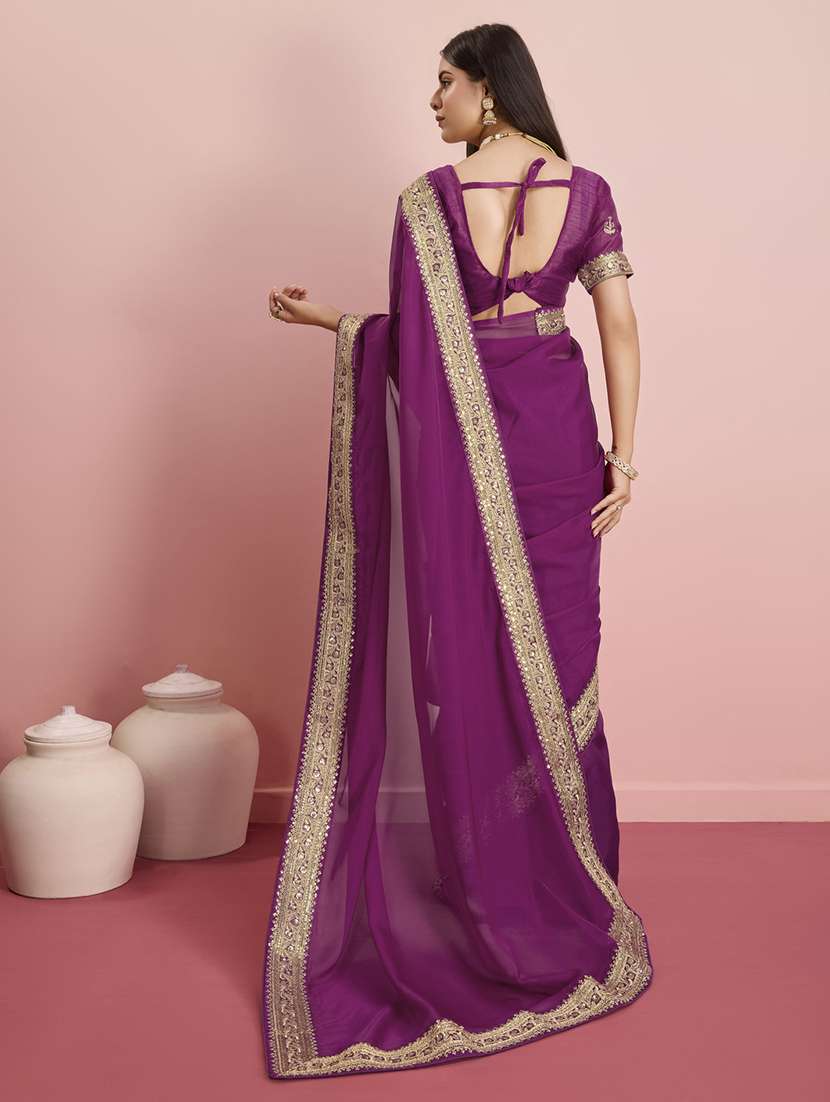 women solid with bordered saree - 21257519 -  Standard Image - 2