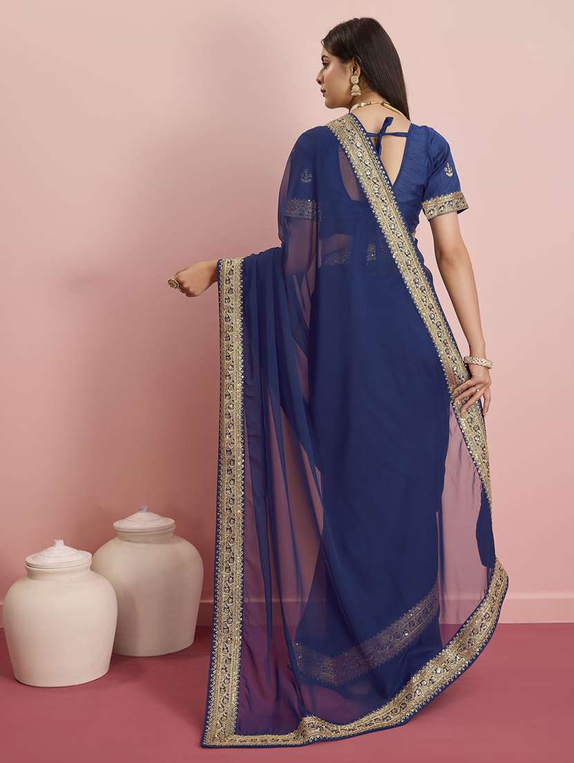 women solid with bordered saree with blouse - 21257521 -  Standard Image - 2