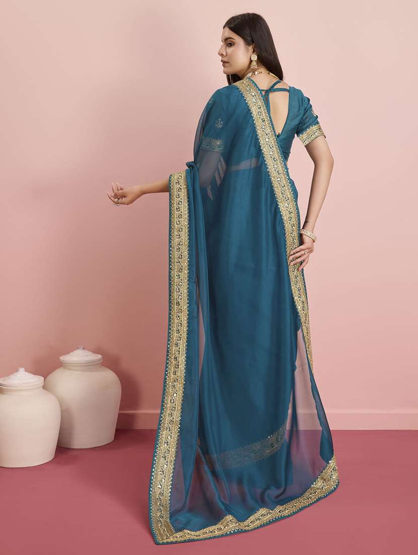 women solid with bordered saree with blouse - 21257524 -  Standard Image - 2