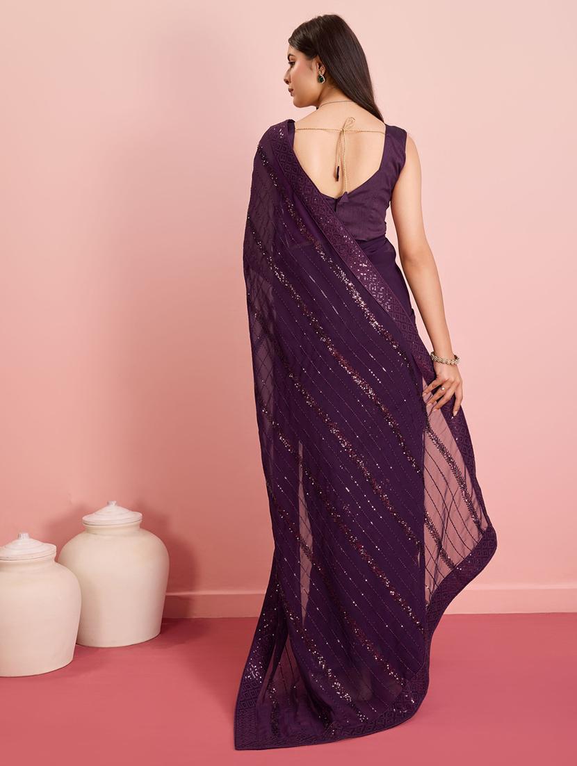 women sequin work embroidered saree with blouse - 21257525 - Standard Image - 2