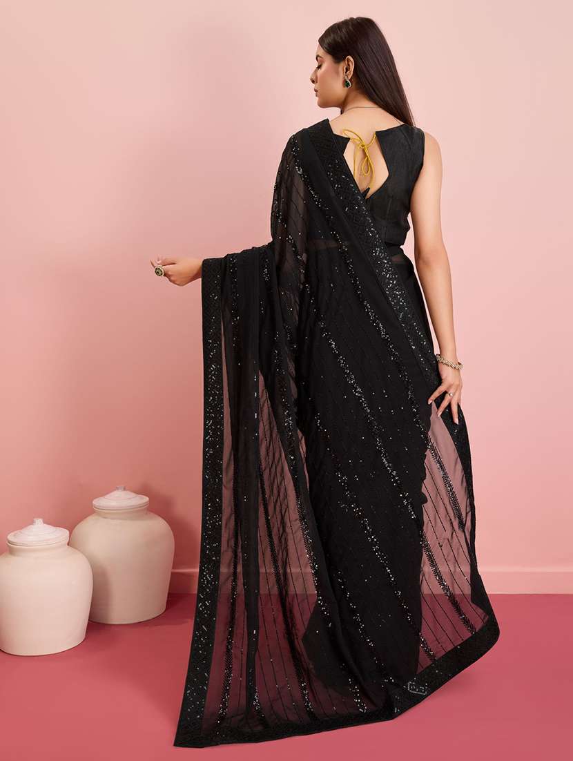 black georgette embroidered saree with blouse - 21257529 -  Standard Image - 2